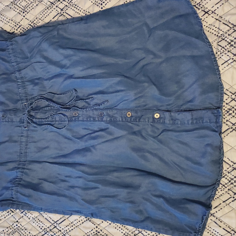 Chambray Denim Button Down Drawstring Dress - image 7